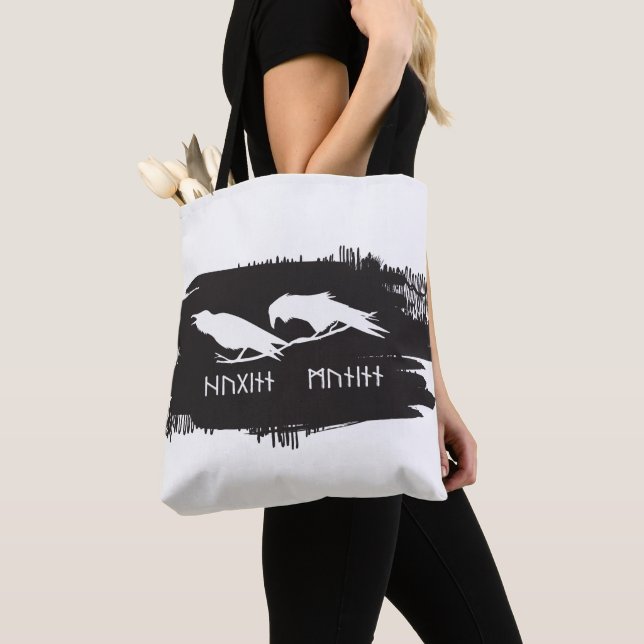 Tote Bag Odin Raven Crow Viking Mythologie runes runes runi (De près)