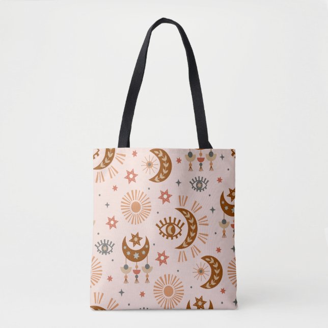 Tote Bag Oeil céleste, lune, motif du soleil. (Devant)