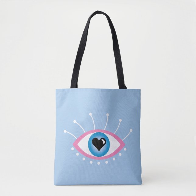 Tote Bag Oeil mal grec avec cils rose bleu (Devant)