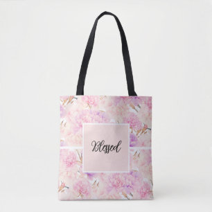 Tote Bag Oeillets roses et lavande, Fourre-tout douce