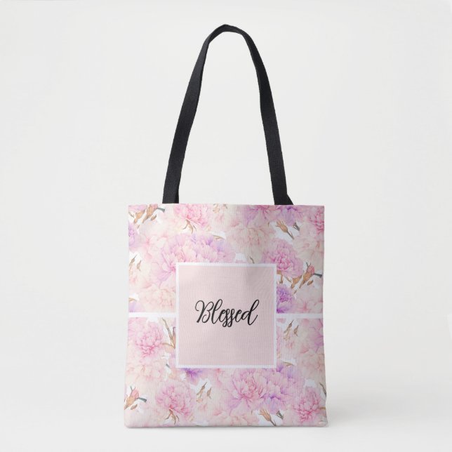 Tote Bag Oeillets roses et lavande, Fourre-tout douce (Devant)