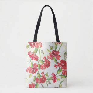 Tote Bag Oeillets rouges sur le vert avec des papillons