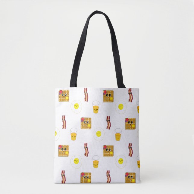 Tote Bag Oeuf, bacon et gaufres cuits au dessin animé (Devant)