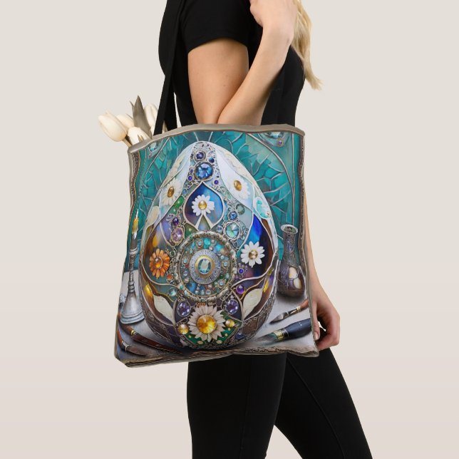 Tote Bag Œuf bleu orné de Steampunk de Pâques (De près)