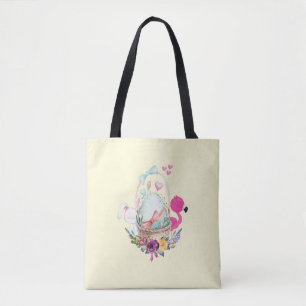 Tote Bag Oeuf mignon, Flamant rose rose et lapin, Aquarelle