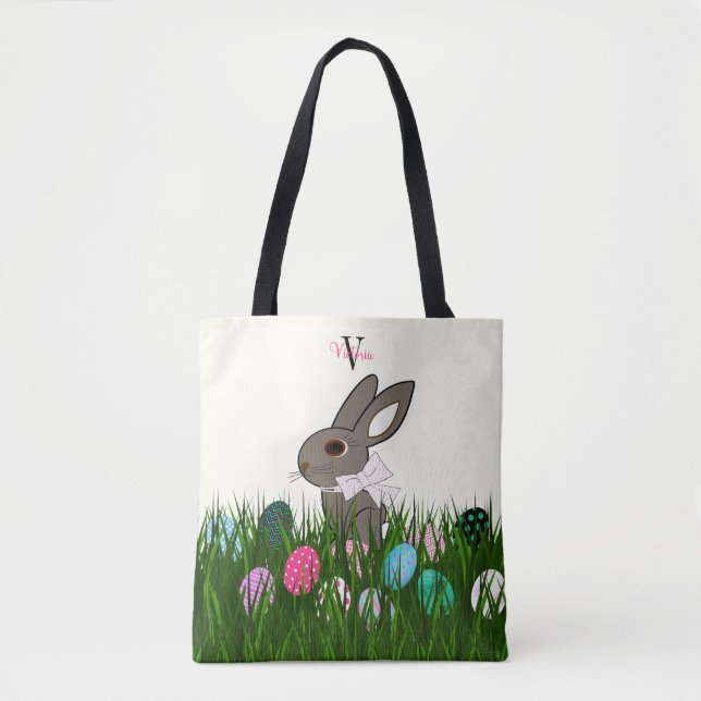 Tote Bag OEufs de lapin personnalisés de Pâques en surimpre (Devant)