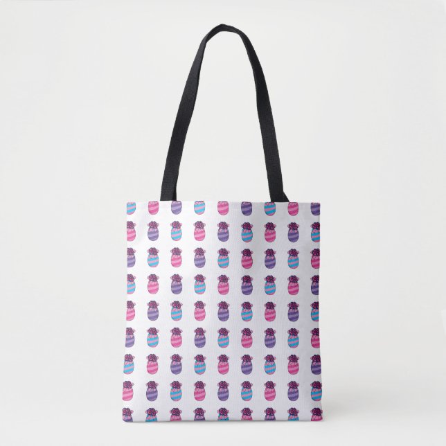 Tote Bag Oeufs de Pâques aux fleurs et au ruban (Devant)