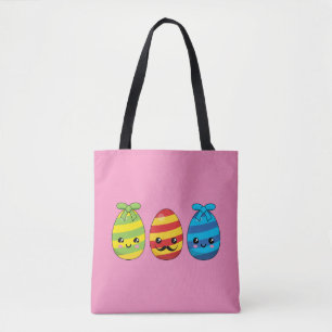 Tote Bag Oeufs de Pâques de Kawaii avec des rubans