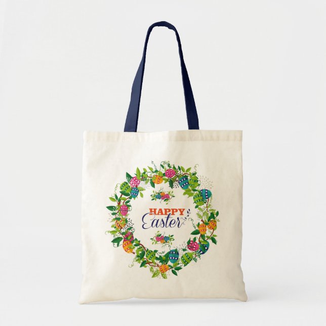 Tote Bag OEufs de Pâques et fleurs Conception de la couronn (Devant)