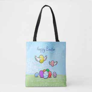Tote Bag Œufs de Pâques volants heureux