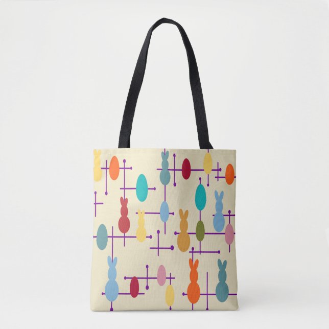 Tote Bag Oeufs et lapins modernes du milieu du siècle (Devant)