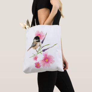 Tote Bag OEuvre d'aquarelle de poulet à carreaux noirs dou