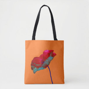 Tote Bag OEuvre d'art à fleurs de pavot rouge et bleu impri