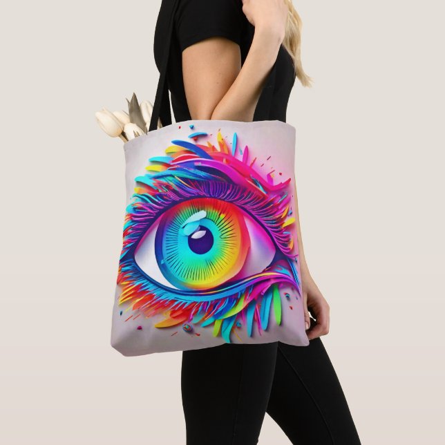 Tote Bag Œuvre d'art abstraite d'œil néon vibrant (De près)