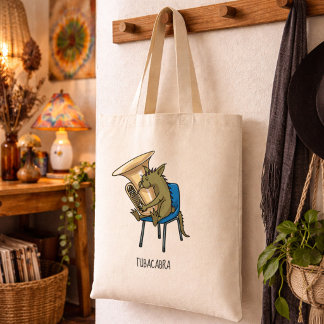 Tote Bag Œuvre d'art avec jeu de mots sur Tubacabra jouant 