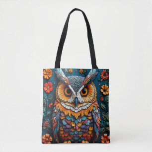 Tote Bag Œuvre d'art colorée de hibou avec détails complexe