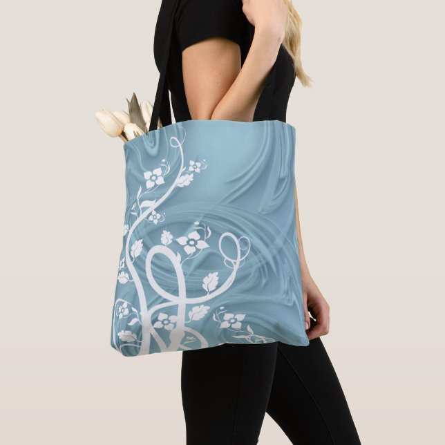 Tote Bag Œuvre d'art Curls sur fond bleu (De près)