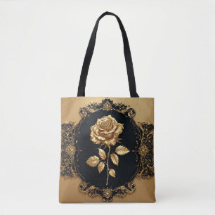 Tote Bag Œuvre d'art Rose Dorée avec Élément Décoratif Orné