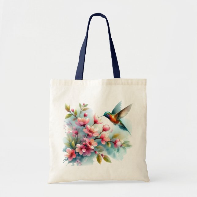 Tote Bag OEuvre florale/printanière de colibri (Devant)
