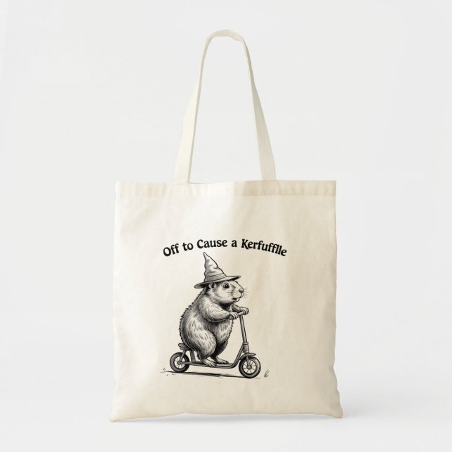 Tote Bag Off To Cause A Kerfuffle Funny Groundhog Scooter  (Devant)