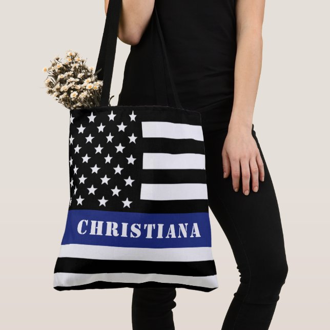 Tote Bag Officier De Police De Ligne Bleue Mince Départemen (De près)