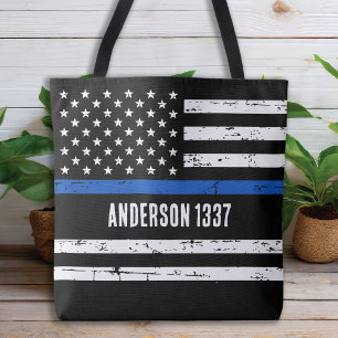 Tote Bag Officier de police sur mesure Ligne Bleue mince Pe