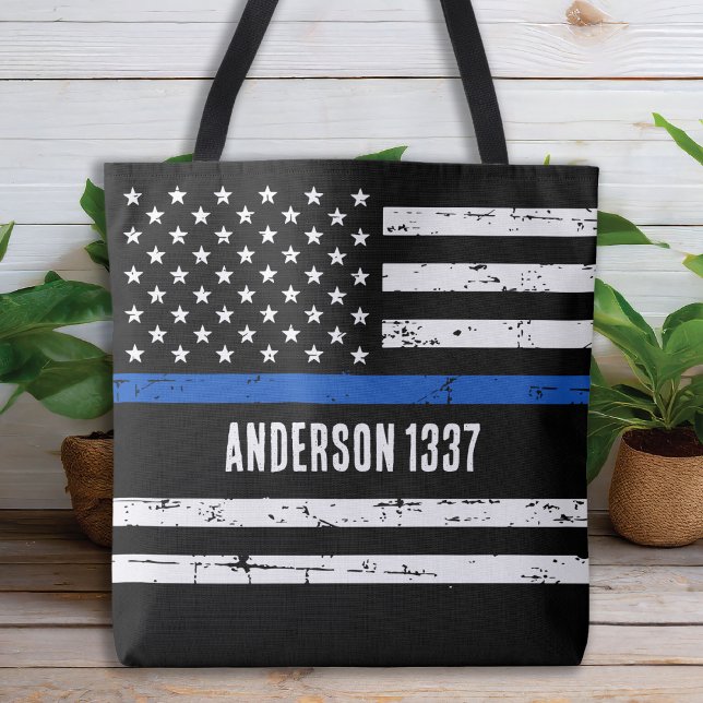 Tote Bag Officier de police sur mesure Ligne Bleue mince Pe (Créateur téléchargé)