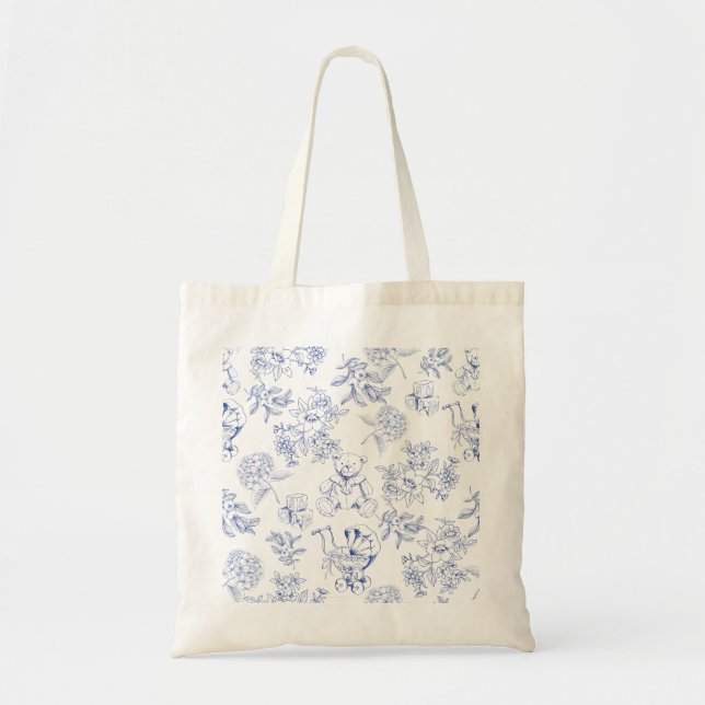 Tote Bag Oh bébé cheval à bascule bleu esquisse shower bébé (Devant)