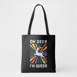 Tote Bag Oh Deer Je suis Queer Rainbow LGBT Pride Gay Lesbi