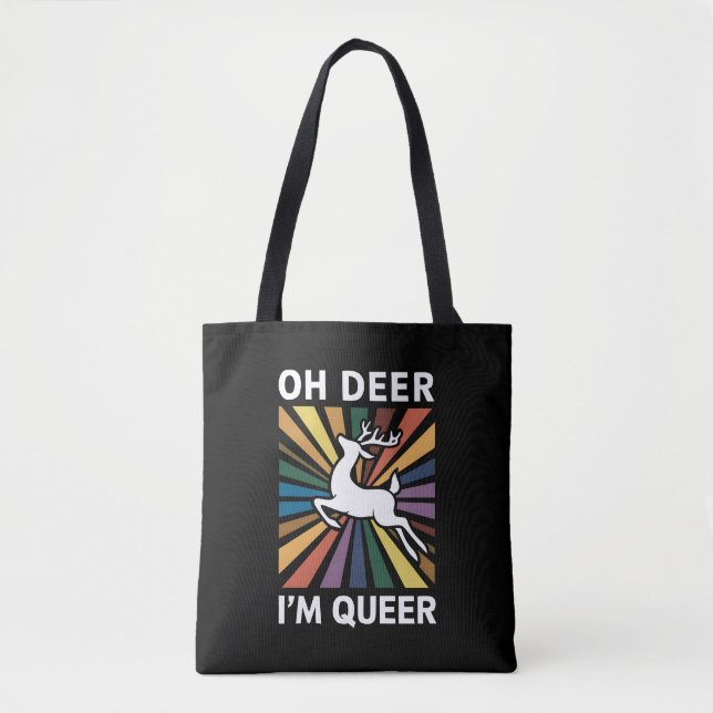 Tote Bag Oh Deer Je suis Queer Rainbow LGBT Pride Gay Lesbi (Devant)