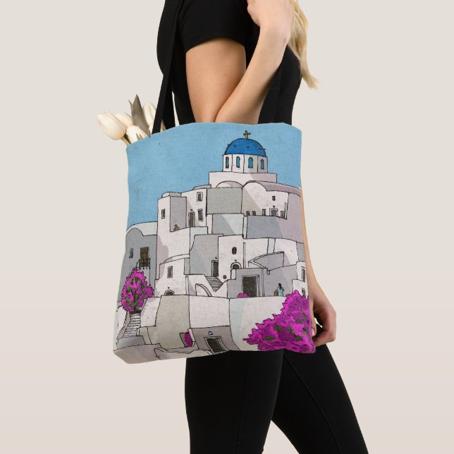 Tote Bag Oia Santorini Île Grèce Illustration lunaire (De près)