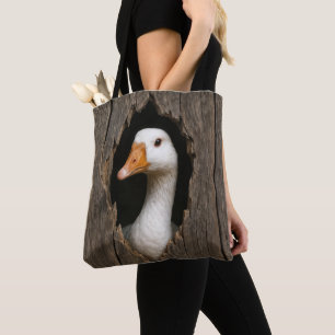 Tote Bag Oie Blanche À Partir Du Trou En Bois Déchiré