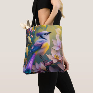 Tote Bag Oiseau à poitrine jaune violet