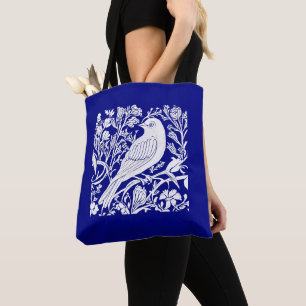 Tote Bag Oiseau Art nouveau sur une branche avec fleurs en