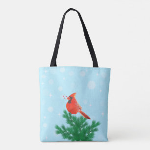 Tote Bag Oiseau cardinal et baies sauvages sur bleu clair