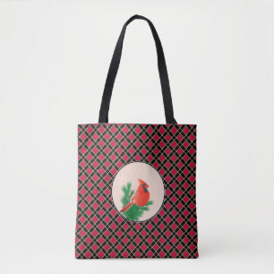 Tote Bag Oiseau cardinal sur à damiers noir et rouge
