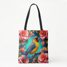 Oiseau chanteur perché parmi des fleurs éclatantes