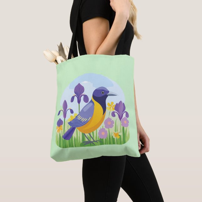 Tote Bag Oiseau cool en Fleurs d'Iris (De près)