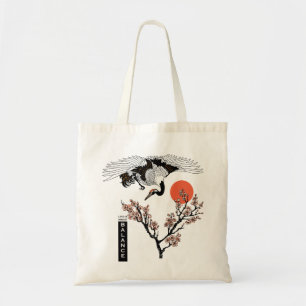 Tote Bag Oiseau de grue japonais et sakura en fleurs