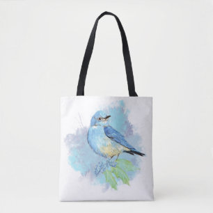 Tote Bag Oiseau de jardin bleu joli oiseau bleu aquarelle A