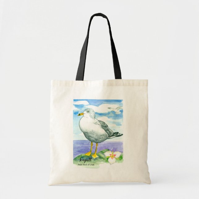Tote Bag Oiseau d'État de Seagull (Utah Sego Lily) (Devant)