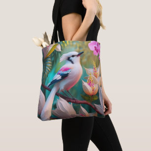 Tote Bag Oiseau d'Imaginaire tacheté blanc crêpé