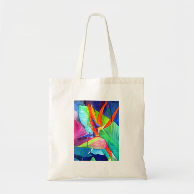 Tote Bag Oiseau du Paradis Strelitzia fleur art tropical (Devant)