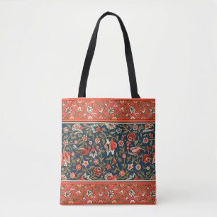 Tote Bag Oiseau et fleurs Perse Motif bleu rouge