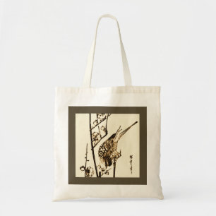 Tote Bag Oiseau japonais sur une branche - Brown et beige