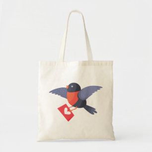 Tote Bag Oiseau Robin Volant avec Lettre d'Amour au Cœur Ro