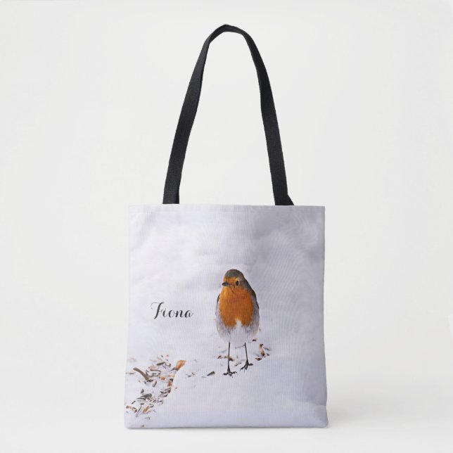 Tote Bag Oiseau rouge Robin neige nom mignon (Devant)