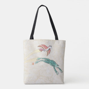 Tote Bag Oiseau volant et grenouille réutilisable brossé