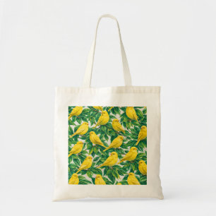 Tote Bag Oiseaux Canaris Jaunes & Feuilles Vertes Botanique