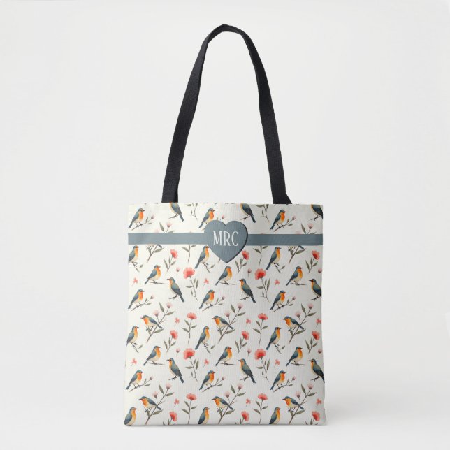 Tote Bag Oiseaux chanteurs et fleurs (Devant)